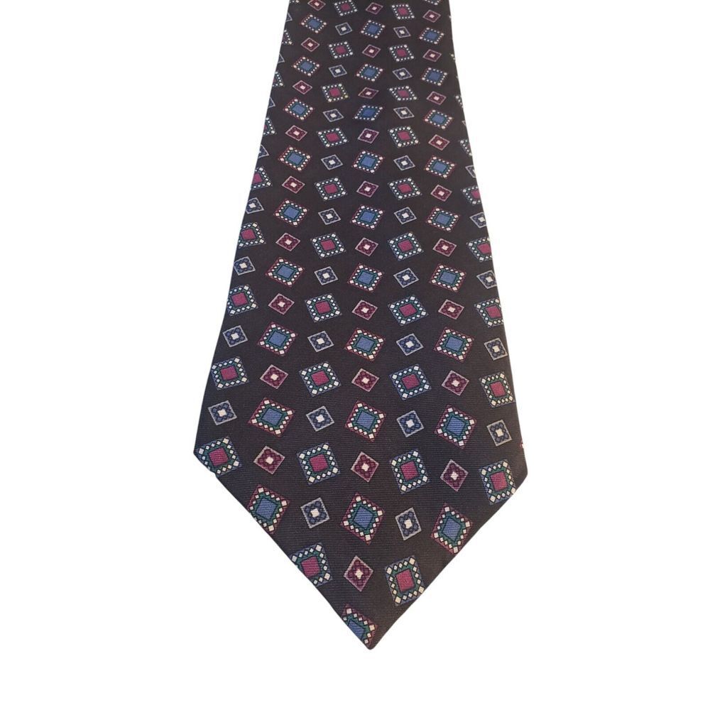 Halston Mens Tie Necktie Designer‎ Black Burgundy Blue Geometric Businesscore